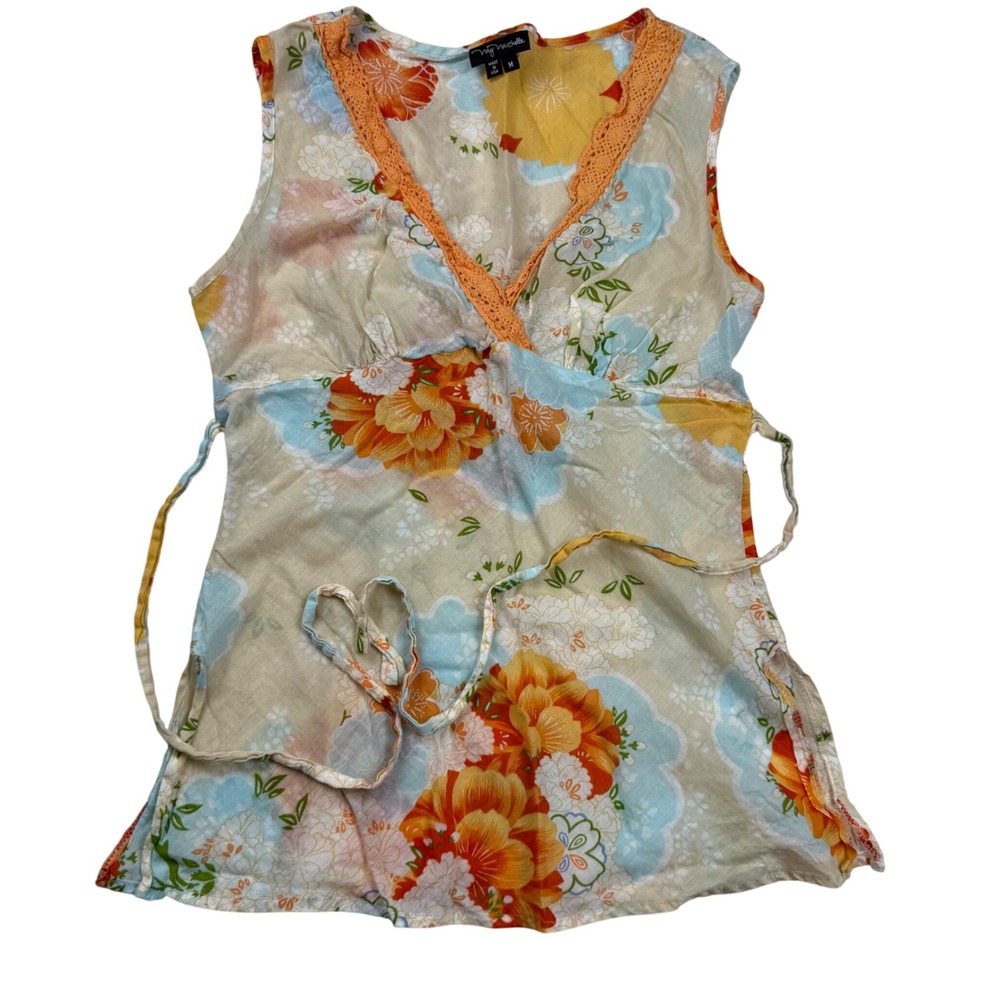 VTG Y2K My Michelle Floral Sleeveless Babydoll Top Tropical Vacation USA Sz M